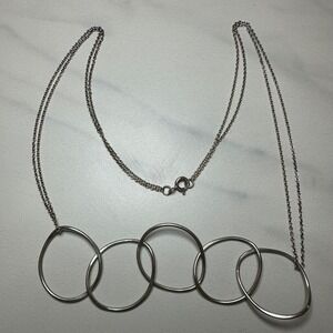 Sterling Silver .925 Linked Circle Necklace Statement Pendant Jewelry‎